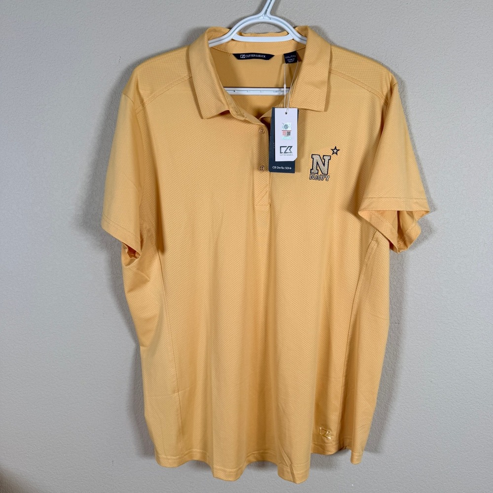 Cutter & Buck DryTec Navy Polo‎ Shirt Women 2XL Yellow Gold Short Sleeve NEW - Picture 2 of 6
